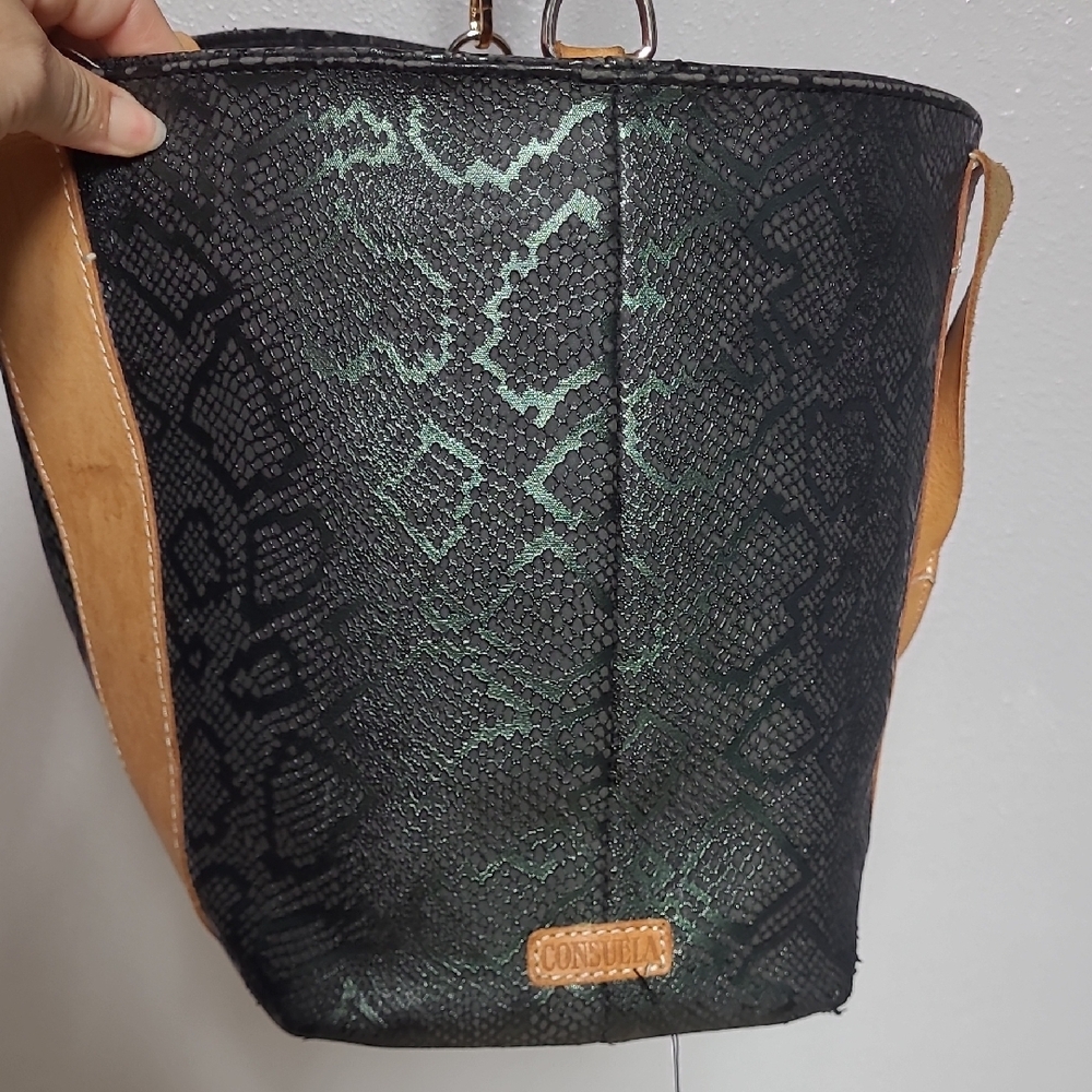 Consuela Black and Tan Crossbody Bag with Pink and Green Accents - Picture 7 of 8